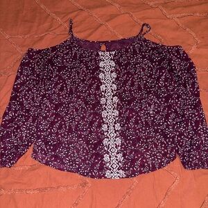 Rewind Purple and White Cold Shoulder Patterned Blouse